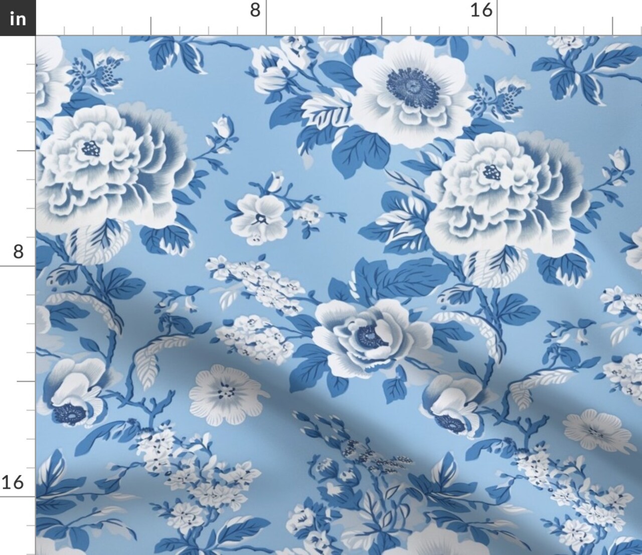 Traditional Floral Blue Botanical Grandmillenial Cottagecore Retro Garden Custom Printed Fabric by Spoonflower Various Fabrics by the Yard or Fat Quarter